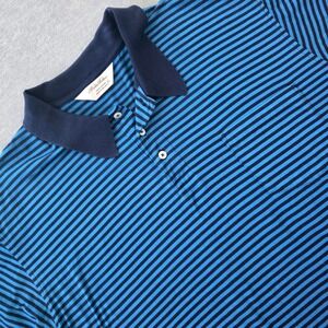 Brooks Brothers Mens Large Blue Striped Cotton Short Sleeve Pocket Polo Shirt